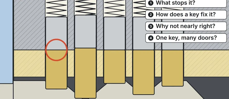 Every gap between the bottom and top pins sits on the line