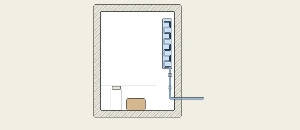 One sealed loop of tube carries the heat from inside to the room