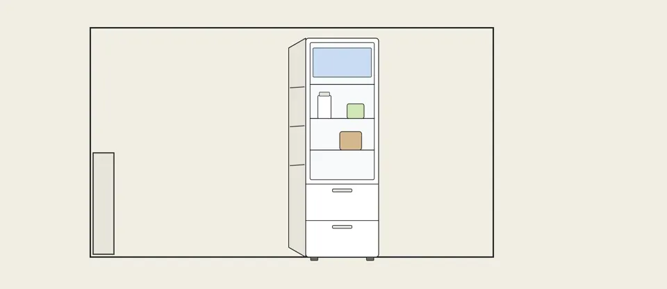 An open fridge warms the kitchen