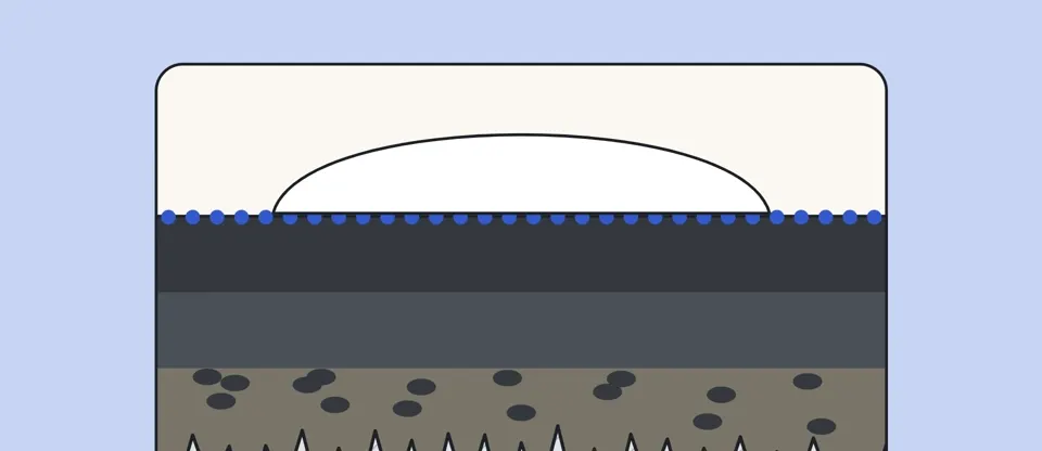 A drop of water beads up on Teflon