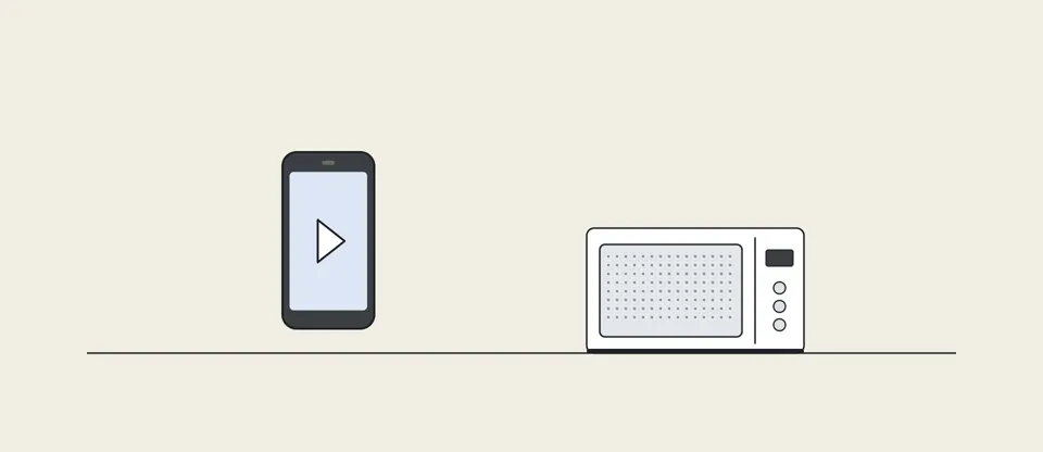 A microwave and a phone share the same kitchen air